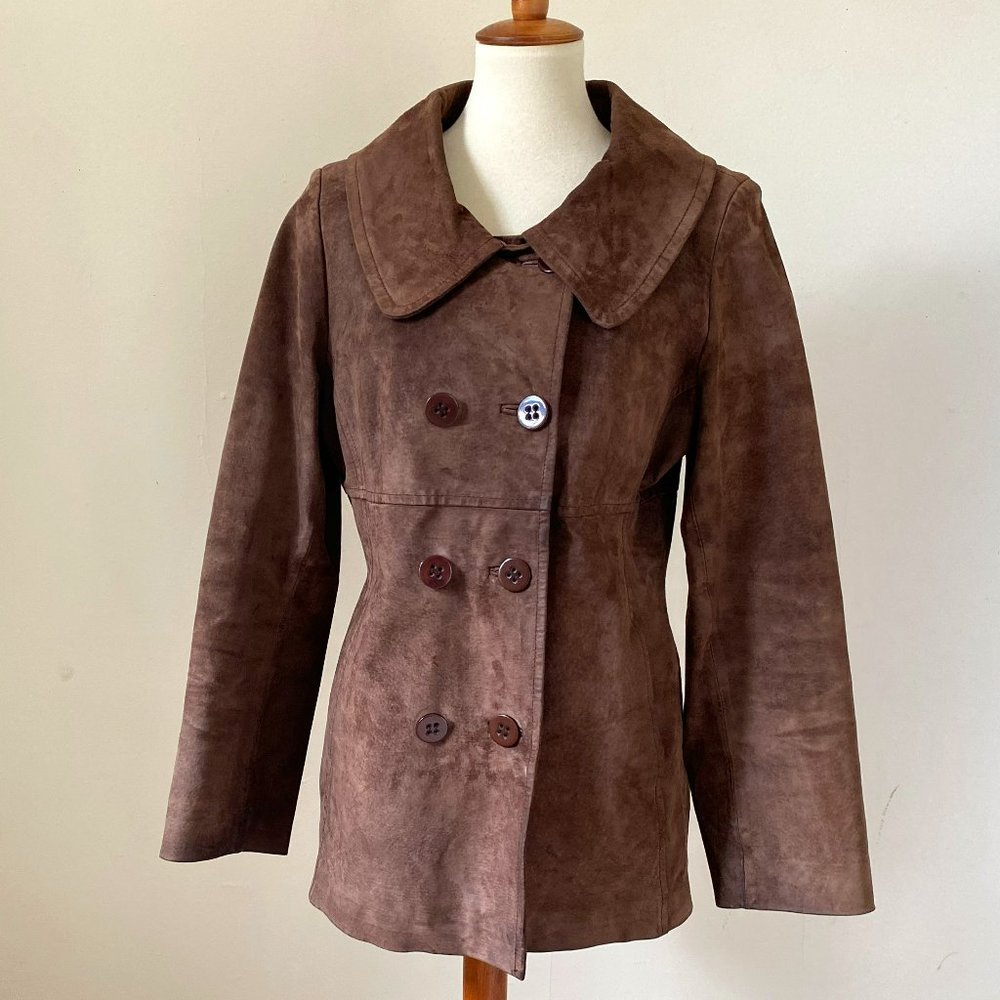 XOXO Chocolate Brown Suede Coat Double Breasted Jacket size L